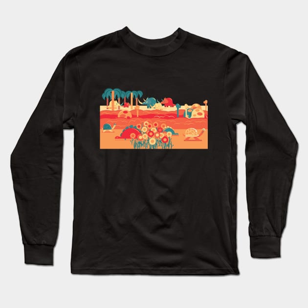 Reddish scenary of a jungle with wild animals Long Sleeve T-Shirt by Nosa rez